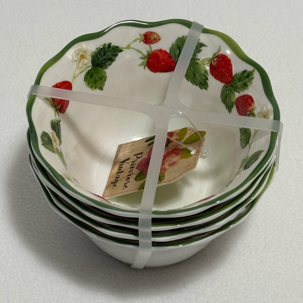 Primrose Vintage Set of 4 Primrose Strawberry Berry/Desert Melamine Bowls NWT